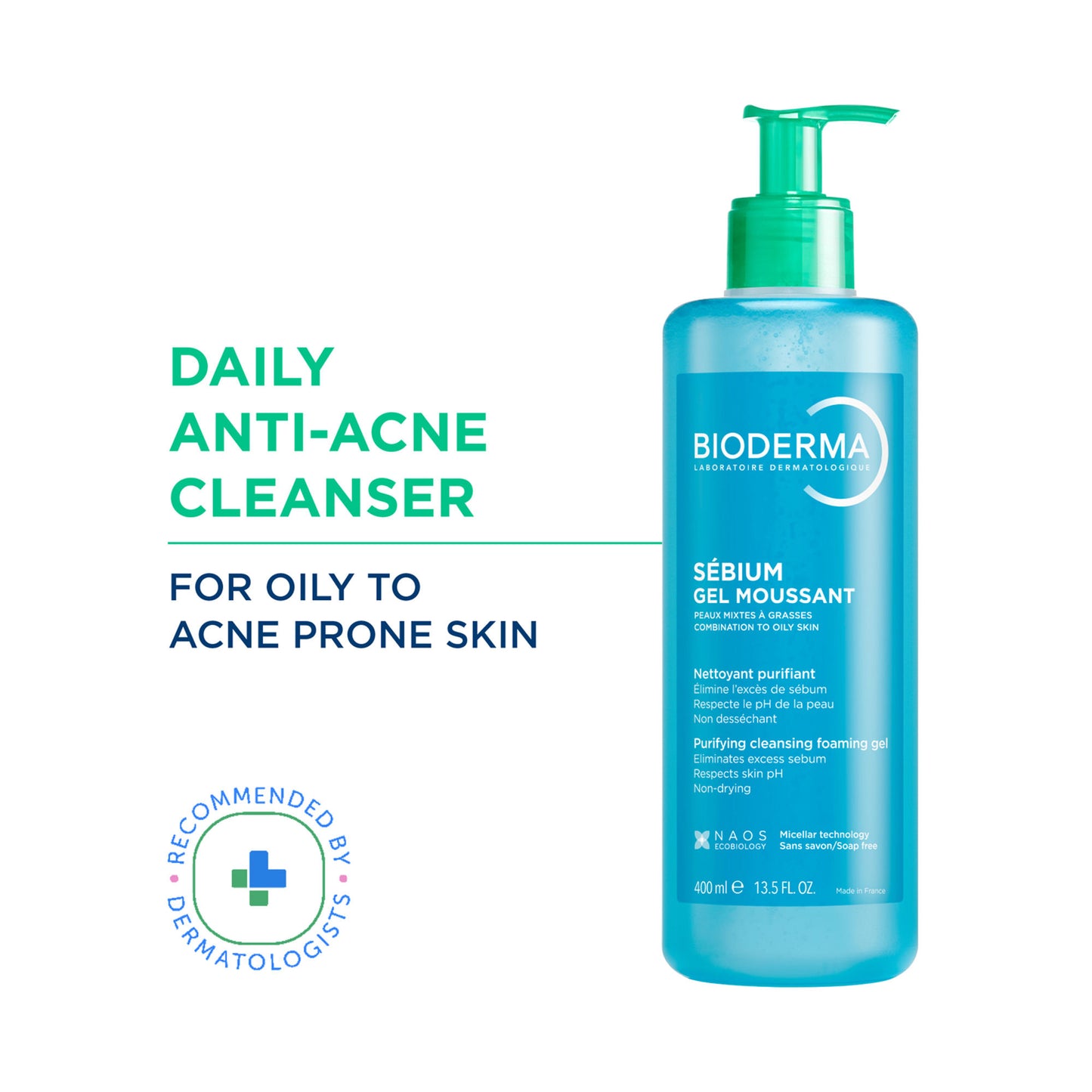 Bioderma Cleanser - Sebium Gel Moussant - Acne Defence Cleanser For Oily Acne Prone Skin