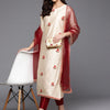Indyancart IE Women Off White Ethnic Motifs Embroidered Sequinned Kurta with Palazzos & With Dupatta
