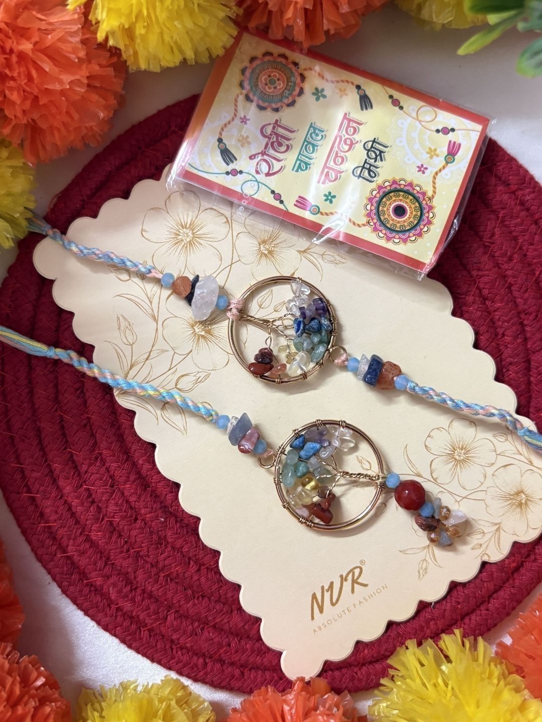 Anouk Set Of 2 Artificial Stones Bhaiya Bhabhi Rakhi With Roli Chawal Chandan Mishri