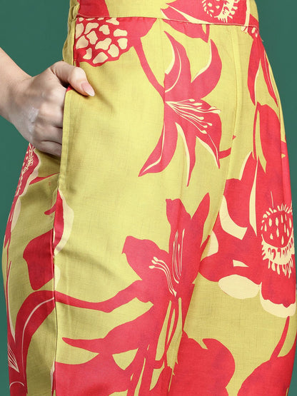 Indyancart IE Floral Printed Kurta with Trousers