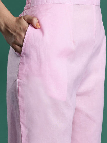 Indyancart IE Floral Embroidered Sequinned Pure Cotton Kurta With Trousers & Dupatta