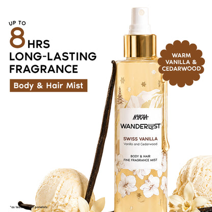 Nykaa Wanderlust 2-in-1 Body & Hair Perfume Mist Long Lasting Fragrance - Upto 8 hours - Swiss Vanilla