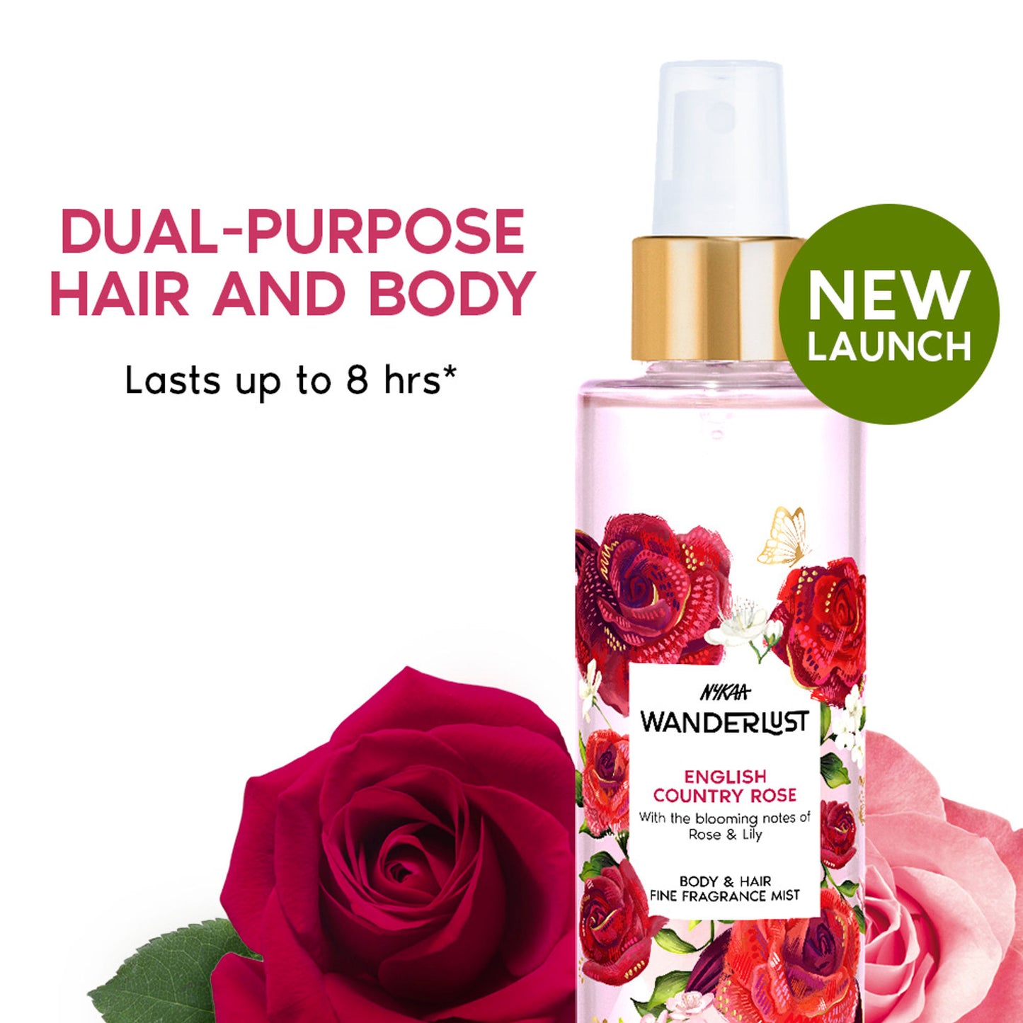 Nykaa Wanderlust 2-in-1 Body & Hair Perfume Mist Long Lasting Fragrance - Upto 8 hours - English Country Rose