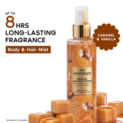 Nykaa Wanderlust Belgian Caramel Toffee Body & Hair Perfume Mist Long Lasting Fragrance For Her