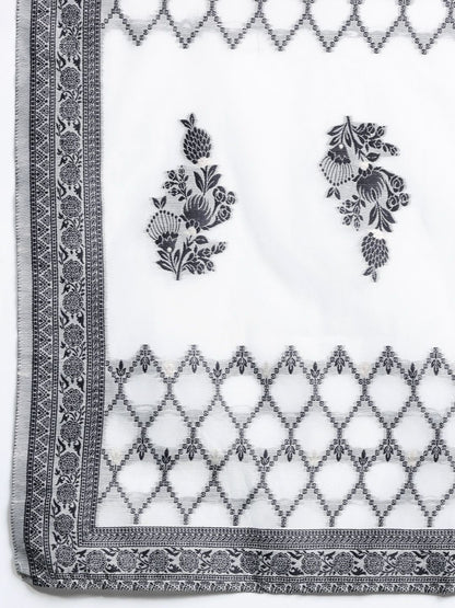 Floral Woven Design Kurta With Trousers & Dupatta
