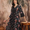 Indyancart SN Women's Floral Print Pleated Schiffli Detail Cotton Kurta with Trousers