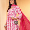 Dhiyona VA Women'sFloral Printed V Neck Pure Cotton A Line Kurta With Palazzos And Dupatta