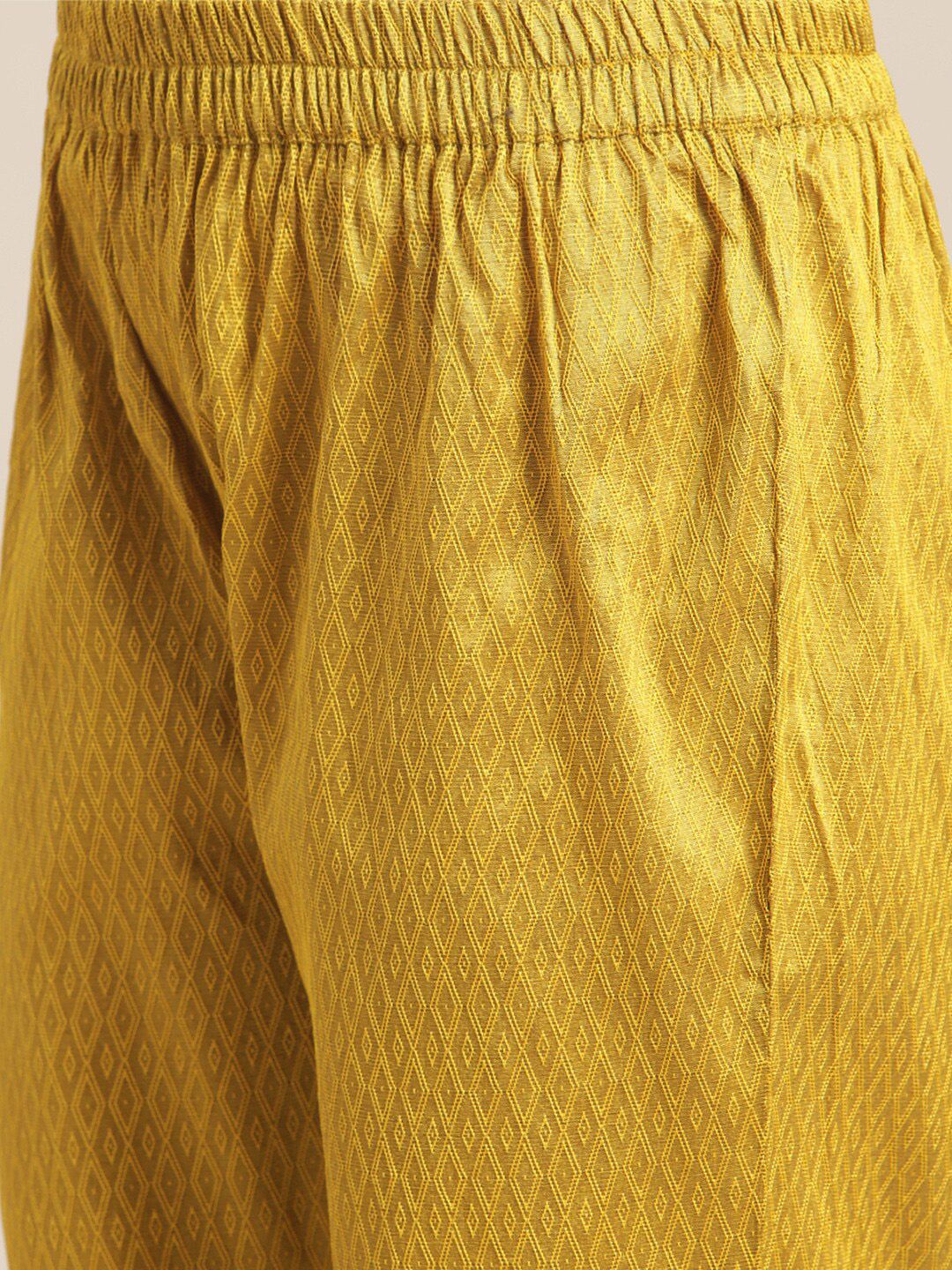 Indyancart VA Women's Mustard Yellow Embroidered Pure Silk Kurta with Trousers & With Dupatta