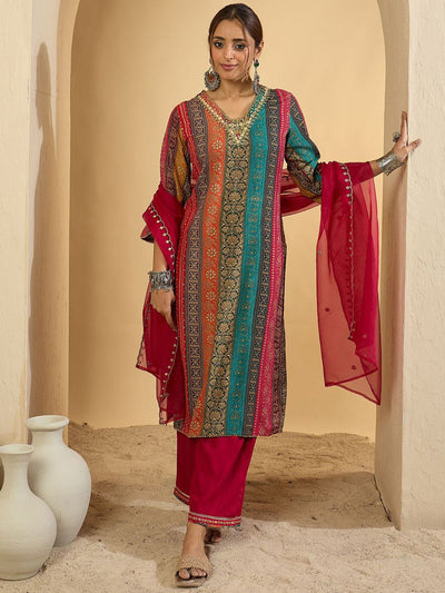 Indyancart IE Women Ethnic Motifs Embroidered Thread Work Kurta with Palazzos & With Dupatta