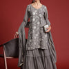 Indyancart IE Floral Embroidered Sequinned Kurta With Sharara & Dupatta