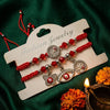 Dhiyona Set Of 2 Red & Silver Evil Eye Design Bhaiya Bhabhi Rakhi With Roli Chawal Chandan