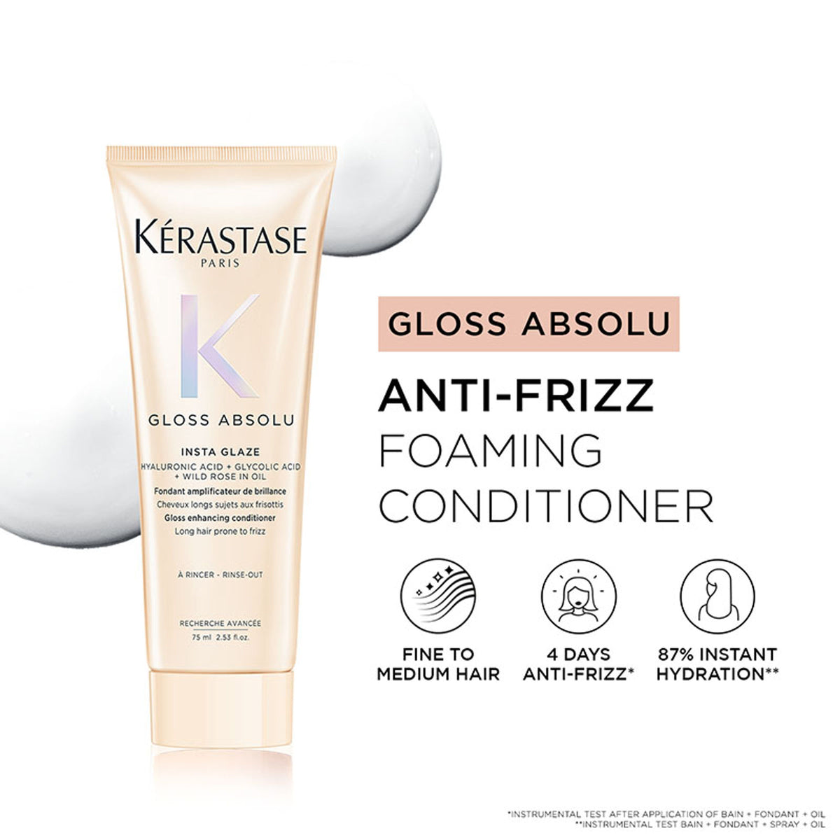 Kerastase Gloss Absolu Anti-Frizz Foaming Conditioner, Fine-Medium Hair, 4-Days Anti-Frizz