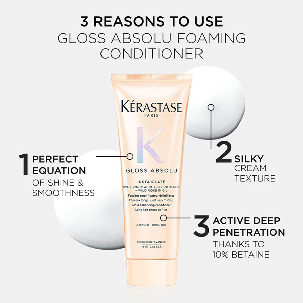 Kerastase Gloss Absolu Anti-Frizz Foaming Conditioner, Fine-Medium Hair, 4-Days Anti-Frizz