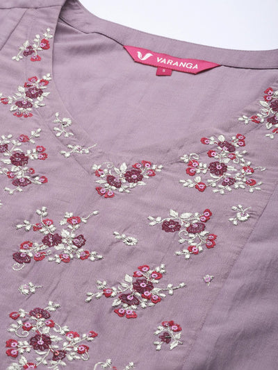 Indyancart VA Women'sEmbroidered Empire Sequinned Kurta With Trousers & Dupatta