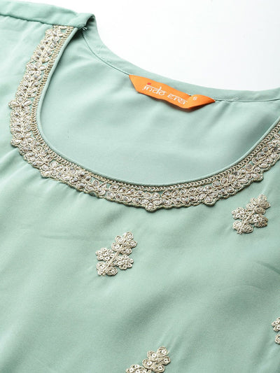 Indyancart IE Ethnic Motifs Embroidered Sequinned Kurta with Palazzos & With Dupatta