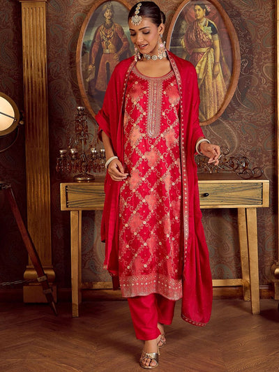 Dhiyona IE Women Embroidered Regular Kurta with Trousers & With Dupatta