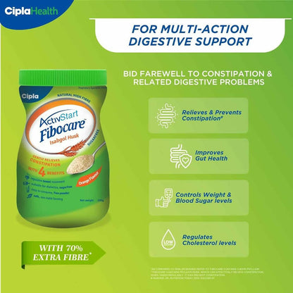 Cipla Fibocare Isabgol Husk Powder | Sugar Free - Orange Flavor - Indyancart