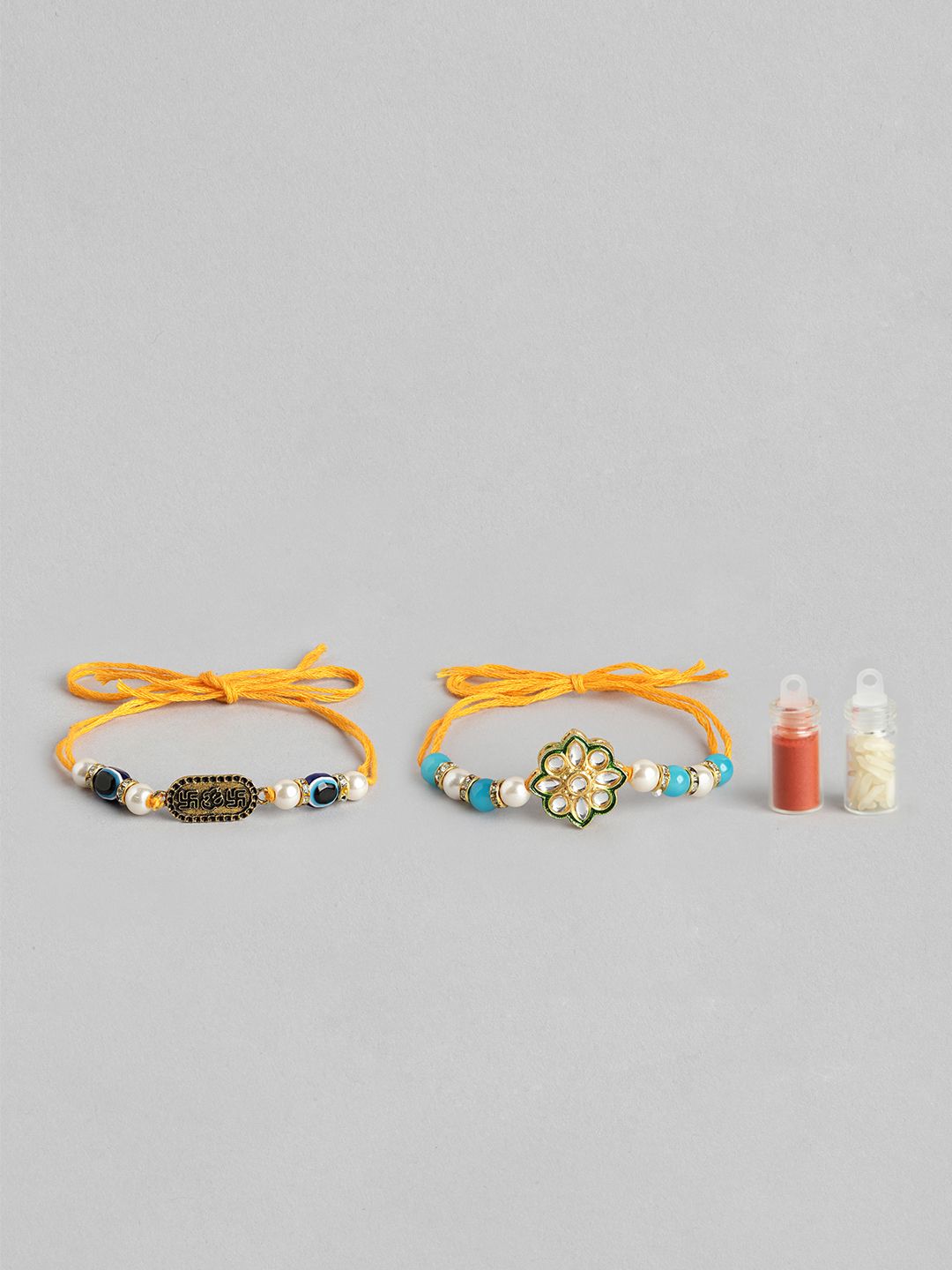 Anouk Unisex Set of 2 Beaded Bhai Bhabhi Rakhis With Roli & Chawal