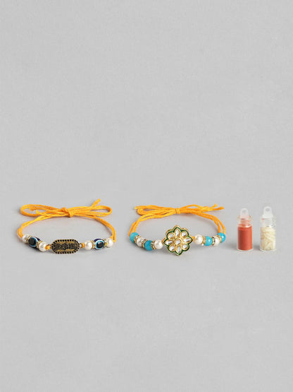 Anouk Unisex Set of 2 Beaded Bhai Bhabhi Rakhis With Roli & Chawal