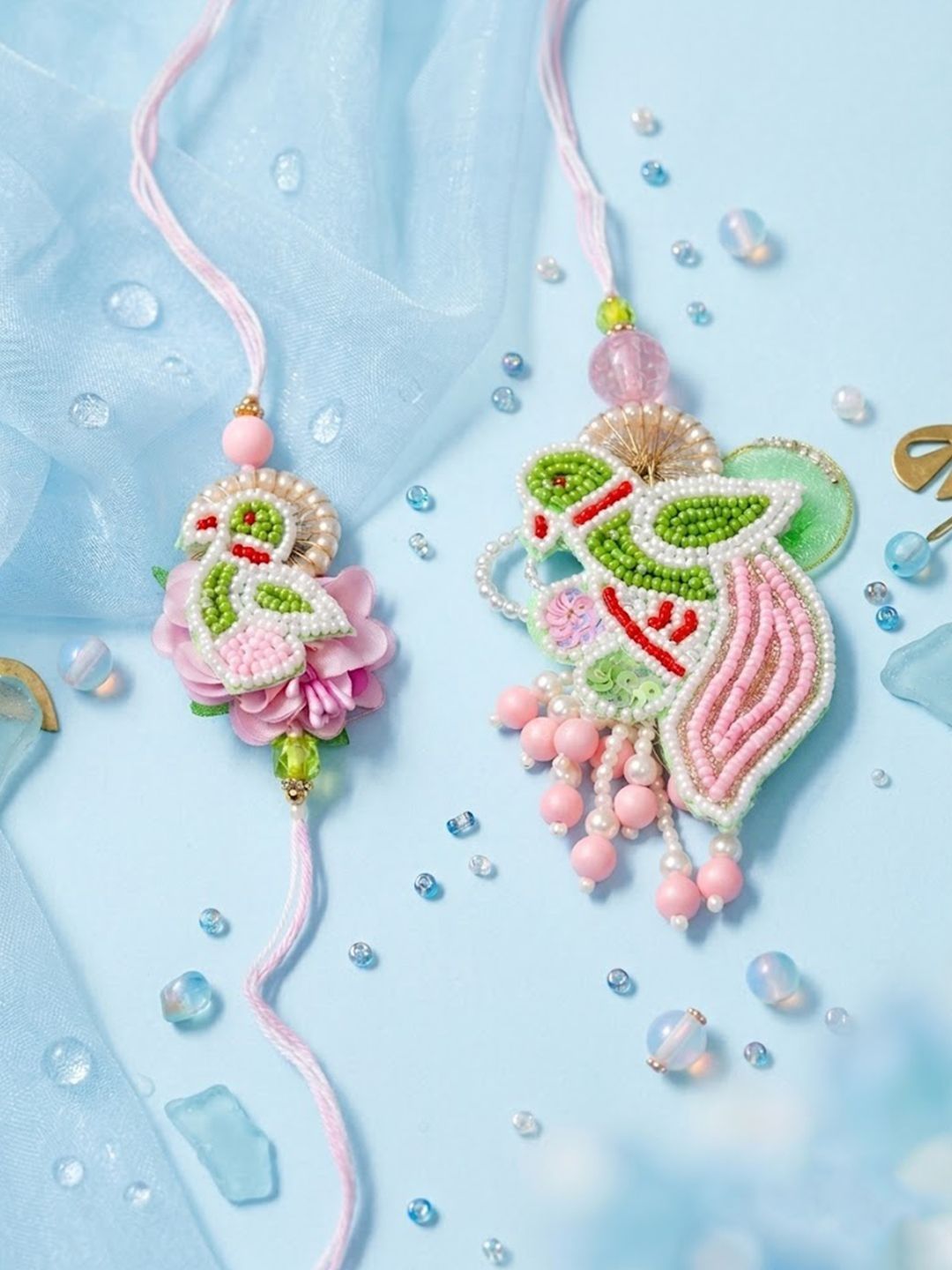 Anouk Set Of 2 Leaf Design Pearls & Artificial Stones Bhaiya Bhabhi Rakhi With Roli Chawal