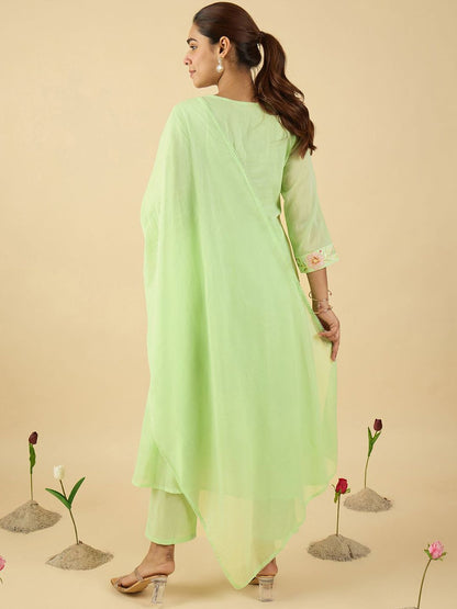 Indyancart IE Women Embroidered Pure Cotton A-Line Kurta with Trousers & With Dupatta
