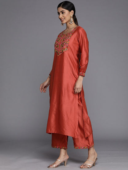 Indyancart IE Floral Embroidered Thread Work Liva Kurta With Palazzos & Dupatta