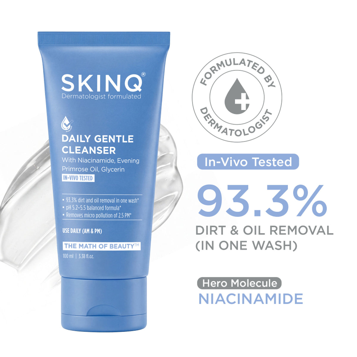 SKINQ Daily Gentle Cleanser with Evening Primrose Oil & Niacinamide, Removes Dirt in 1 Wash