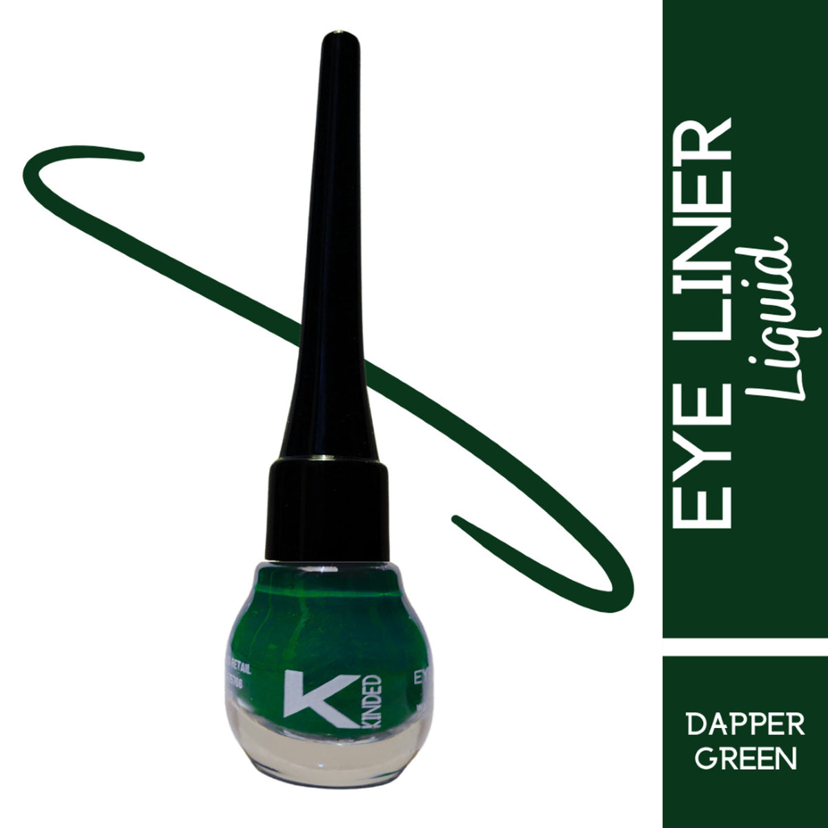 KINDED Liquid Eye Liner in Dapper Green with precise applicator and vibrant green color on a white background.