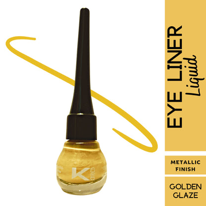 KINDED Liquid Metallic Eye Liner in Golden Glaze, showcasing the shiny gold finish and sleek applicator for precise eye makeup application