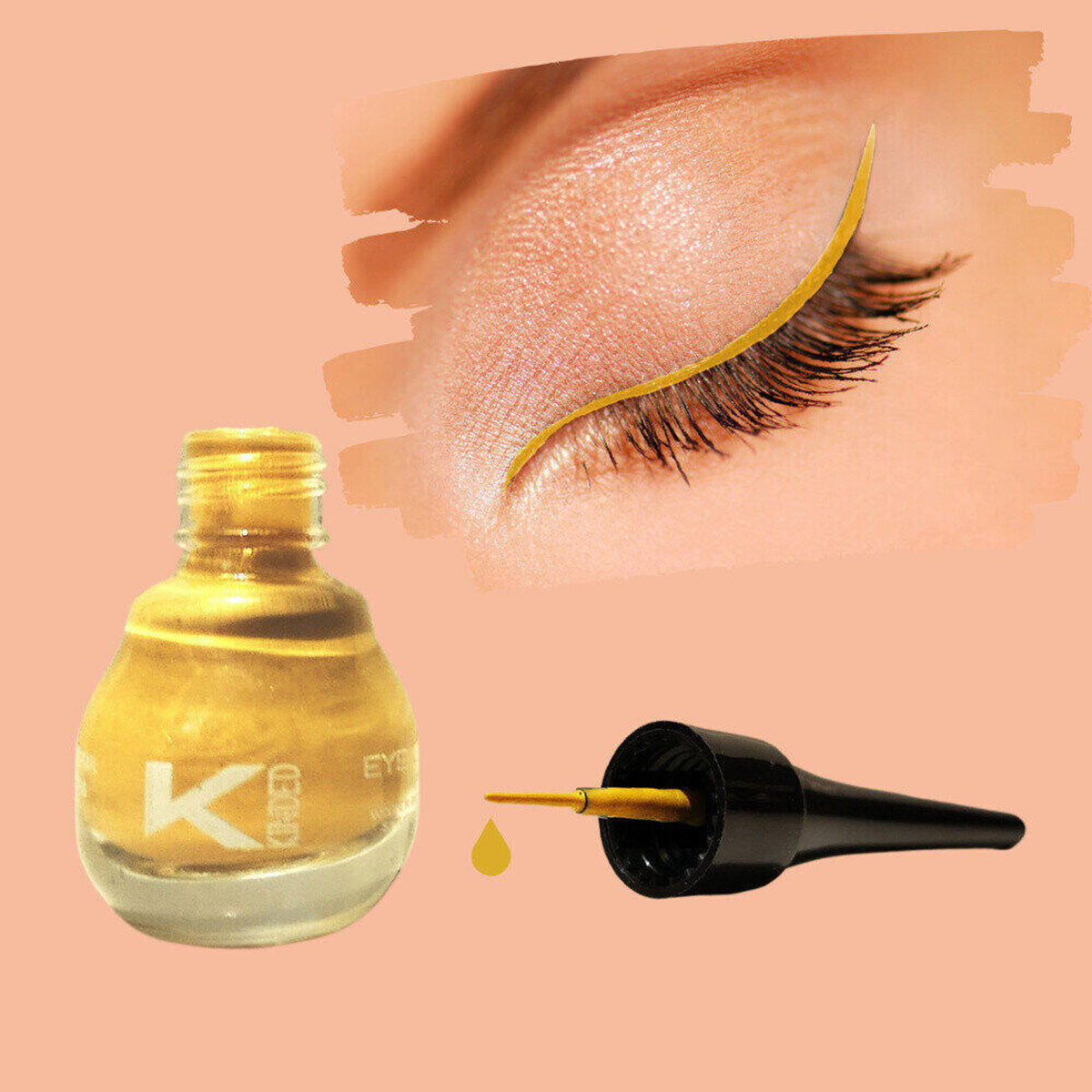 KINDED Liquid Metallic Eye Liner in Golden Glaze, showcasing a sleek applicator and shimmering gold finish.