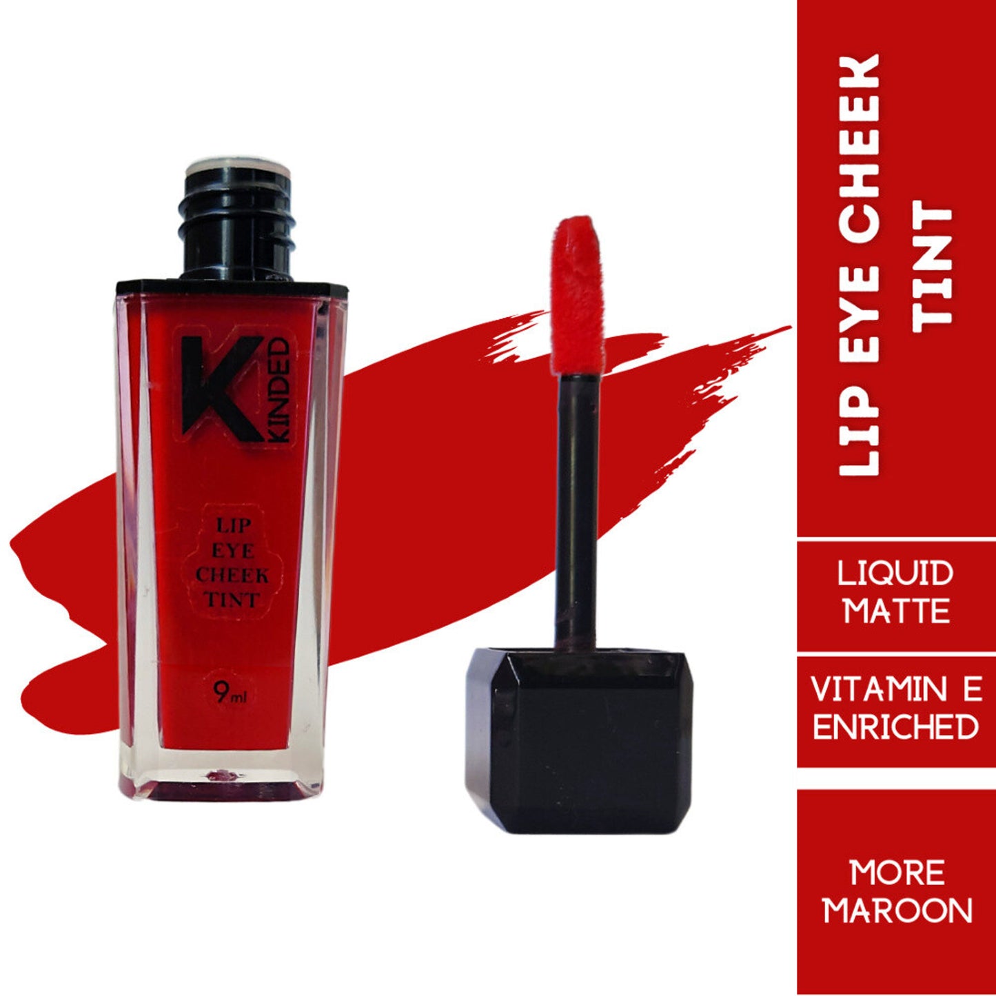 KINDED Lip, Eye & Cheek Tint with Vitamin-E Enriched - 09 More Maroon