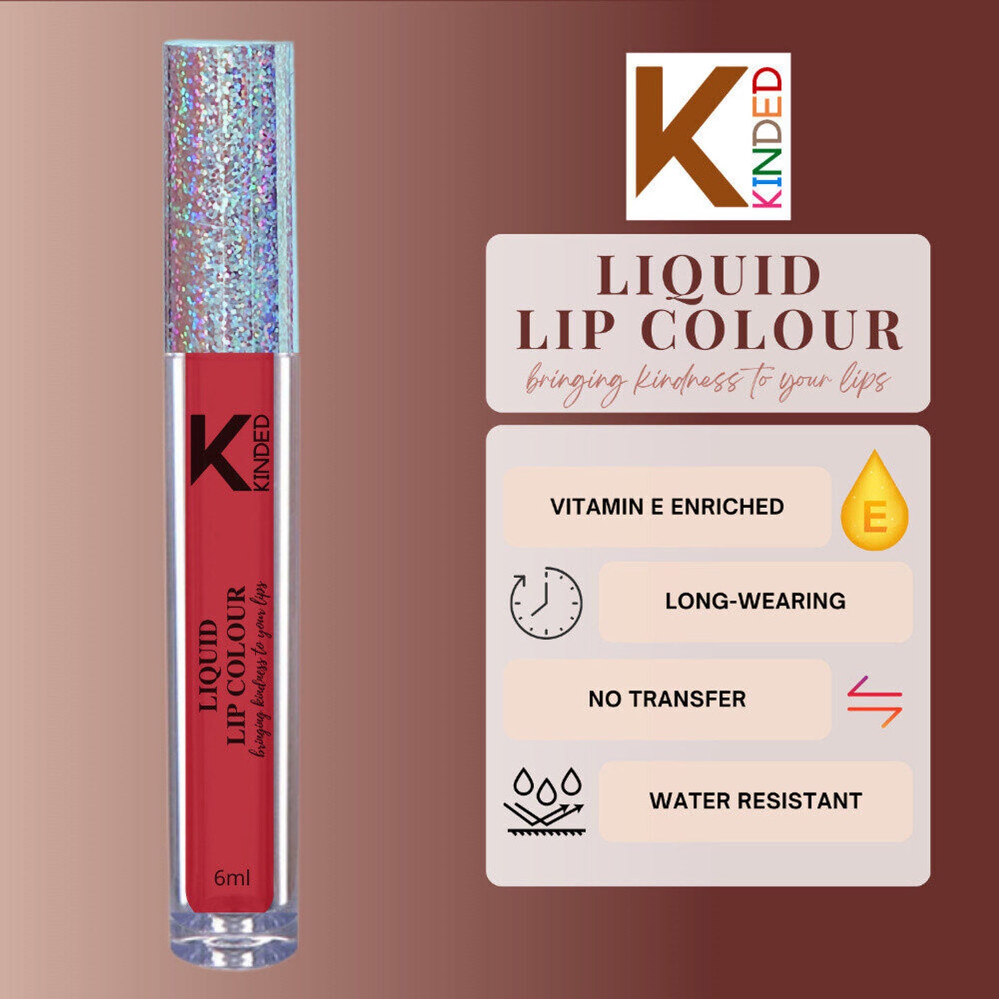 KINDED Liquid Lip Colour Lipstick Lip Gloss - 04 Brick Red