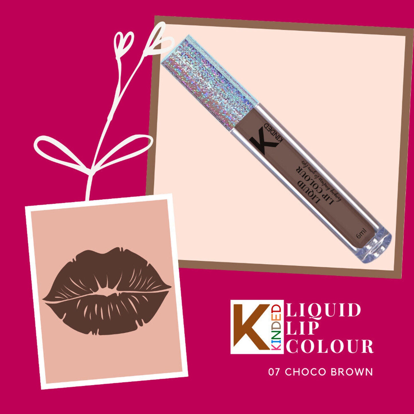 KINDED Liquid Lip Colour Lipstick Lip Gloss - 07 Choco Brown