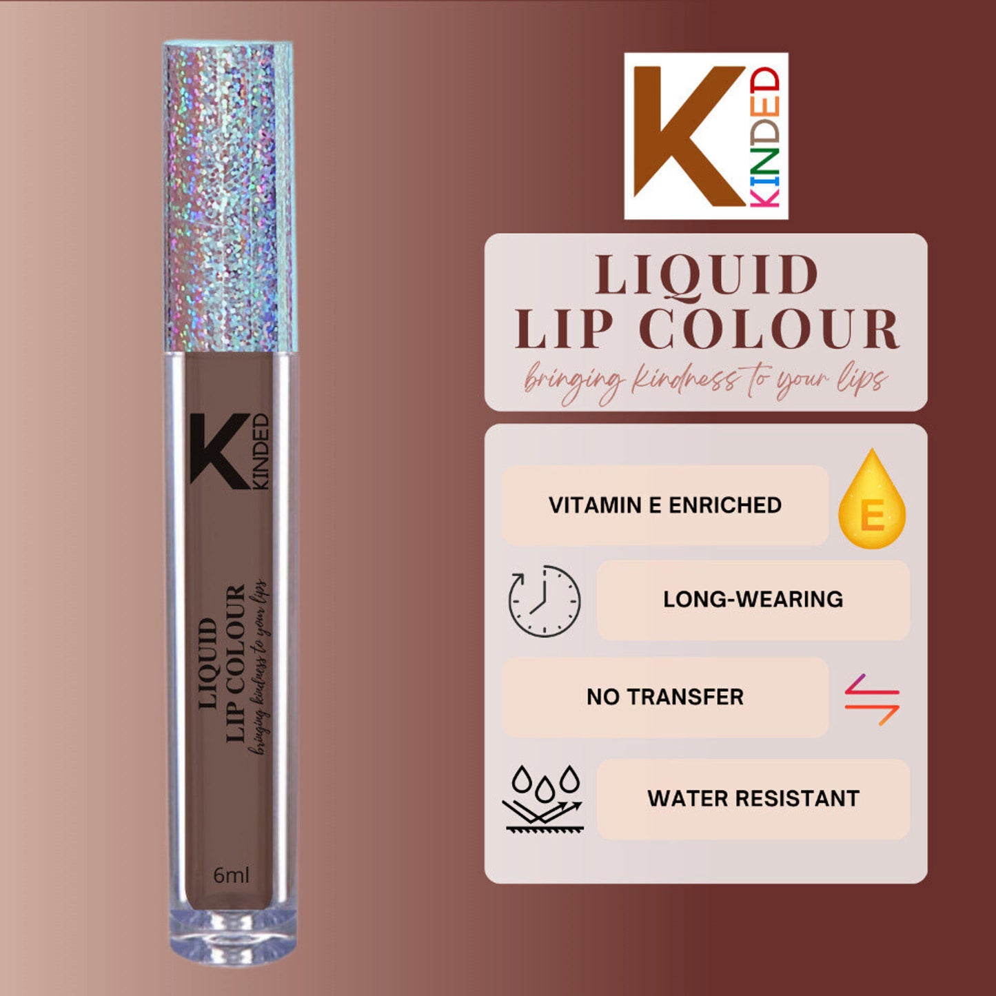 KINDED Liquid Lip Colour Lipstick Lip Gloss - 07 Choco Brown