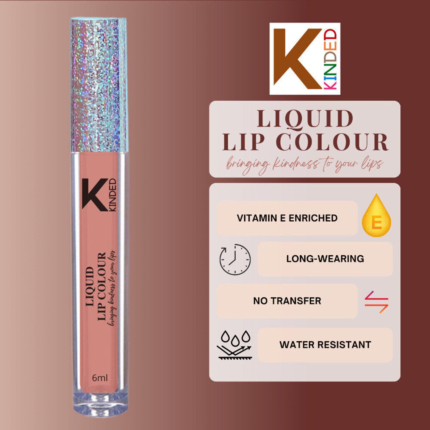 KINDED Liquid Lip Colour Lipstick Lip Gloss - 10 Perfect Nude