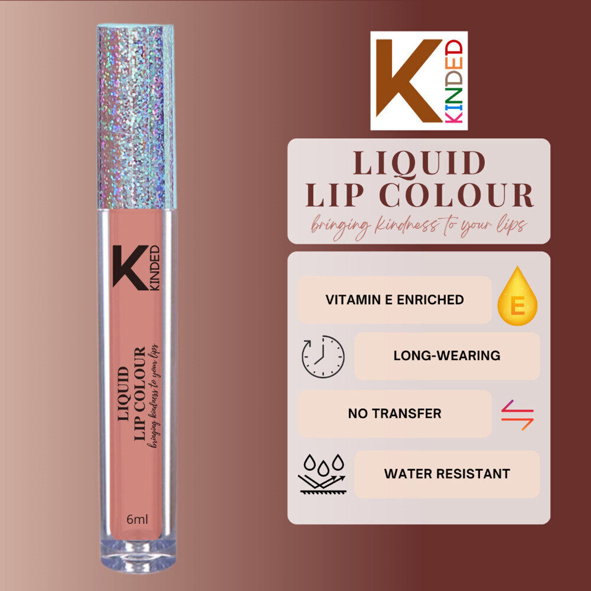 KINDED Liquid Lip Colour Lipstick Lip Gloss - 10 Perfect Nude