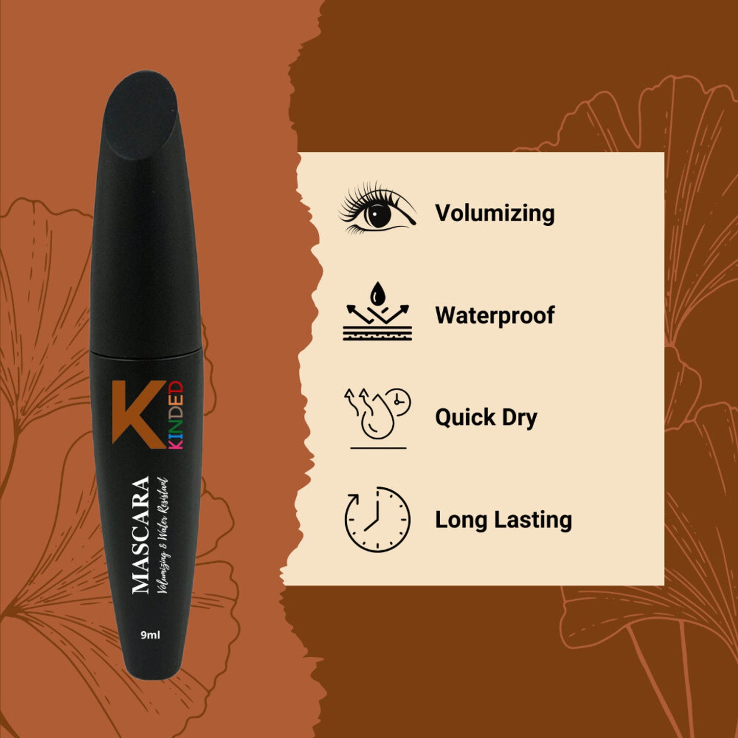 KINDED Volumizing & Waterproof Long Lasting Smudgeproof Mascara - Black