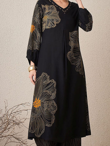 Indyancart IE Floral Printed V-Neck Tunic With Palazzo