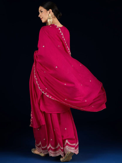 Indyancart VA Women Ethnic Motifs Embroidered Kurta with Sharara & Dupatta
