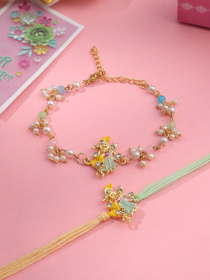 Anouk Unisex Set Of 2 Multicolor Gold-Toned Radha Krishna Beaded Bhaiya Bhabhi Rakhi