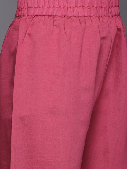 Indyancart VA Women's Pink Ethnic Motifs Embroidered Thread Work Kurta with Trousers & With Dupatta