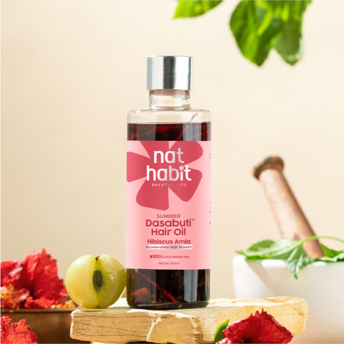 Nat Habit Hibiscus Amla Hair Growth & Thickening Ayurvedic Oil With Rosemary Coconut Castor