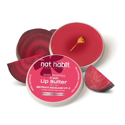 Nat Habit Beetroot Lip Butter With Desi Ghee & Honey Lip Balm For Natural Pink Lips, Lip Moisturizer