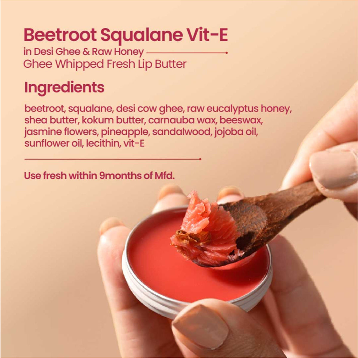 Nat Habit Beetroot Lip Butter With Desi Ghee & Honey Lip Balm For Natural Pink Lips, Lip Moisturizer