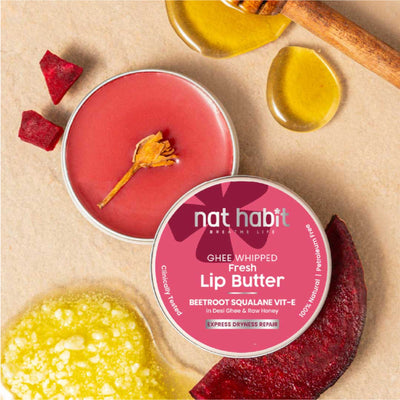 Nat Habit Beetroot Lip Butter With Desi Ghee & Honey Lip Balm For Natural Pink Lips, Lip Moisturizer