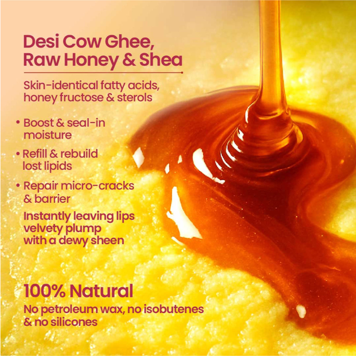 Nat Habit Beetroot Lip Butter With Desi Ghee & Honey Lip Balm For Natural Pink Lips, Lip Moisturizer