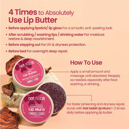 Nat Habit Beetroot Lip Butter With Desi Ghee & Honey Lip Balm For Natural Pink Lips, Lip Moisturizer