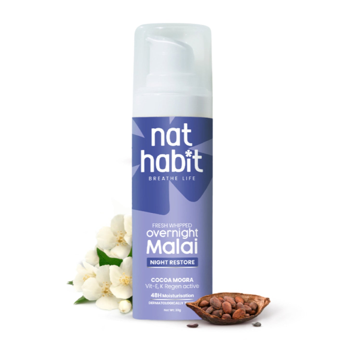 Nat Habit Cocoa Mogra Night Restore Face Cream, Light Face Moisturizer For Glowing Skin
