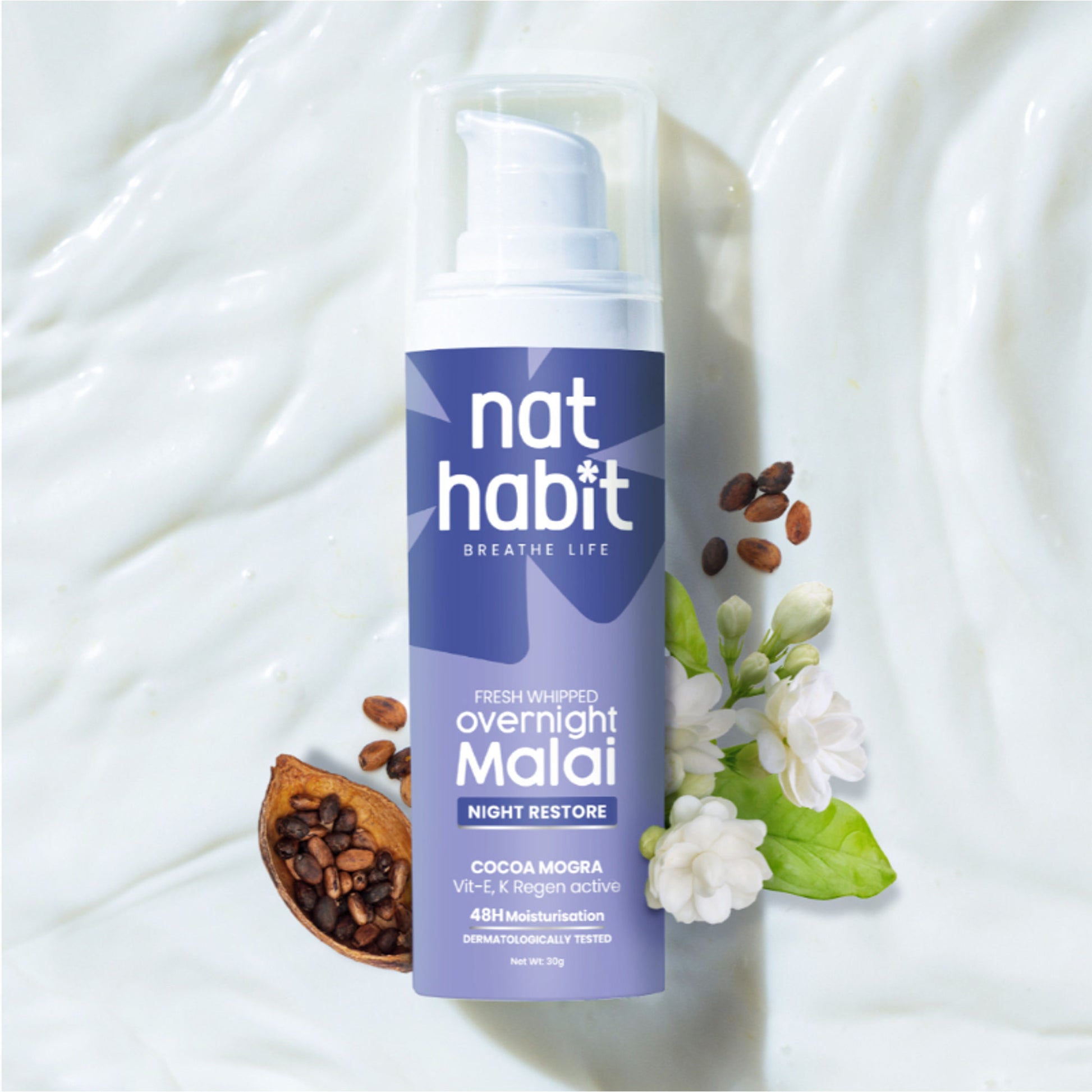 Nat Habit Cocoa Mogra Night Restore Face Cream, Light Face Moisturizer For Glowing Skin