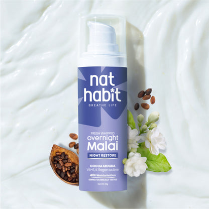 Nat Habit Cocoa Mogra Night Restore Face Cream, Light Face Moisturizer For Glowing Skin